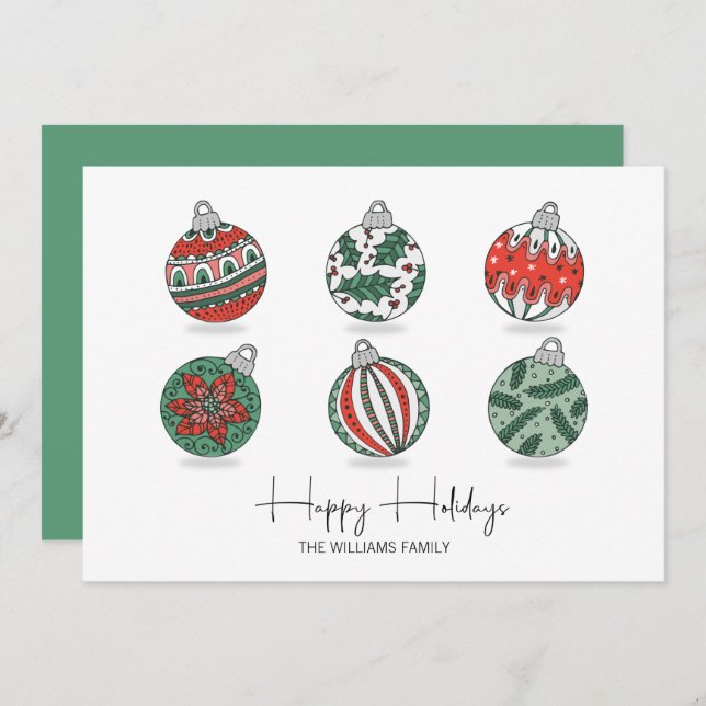 Cartão De Festividades Enfeites de natal coloridos (Frente/Verso)