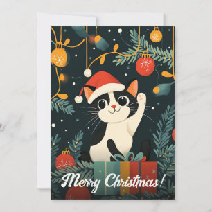 Cartão De Festividades Enfeites de Natal de árvore de Natal de gato preto