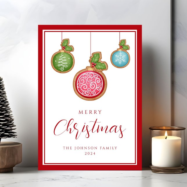 Cartão De Festividades Enfeites de Natal de Letra Elegante (Elegant Script Christmas Baubles Holiday Card)