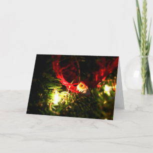 Cartão De Festividades Enfeites de natal de pássaros vermelhos e Luzes b