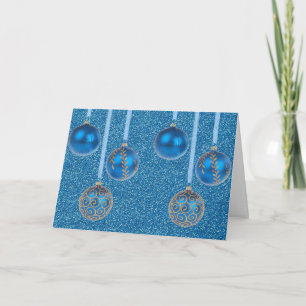 Cartão De Festividades Enfeites de Natal Dourado Azul Brilho
