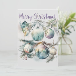 Cartão De Festividades Enfeites de Natal em Aquarela