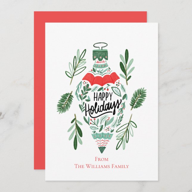 Cartão De Festividades Enfeites de natal Feliz de Férias (Frente/Verso)