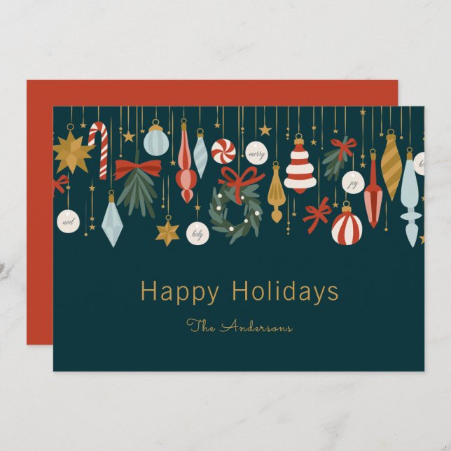 Cartão De Festividades Enfeites de natal Felizes Feriados (Frente/Verso)