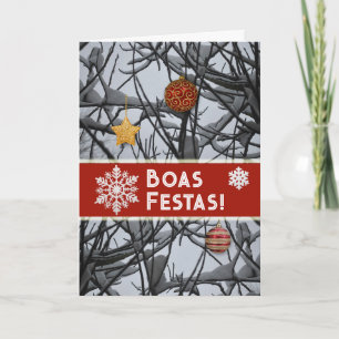 Cartão De Festividades Enfeites de natal portugueses em Sucursais de Neve