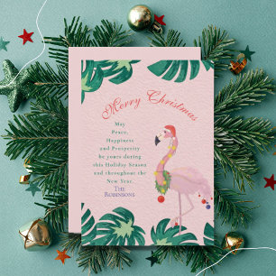 Cartão De Festividades Enfeites de Natal Rosa Tropical Flamingo Chapéu de
