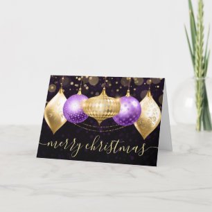 Cartão De Festividades Enfeites de Natal Roxo e Dourado