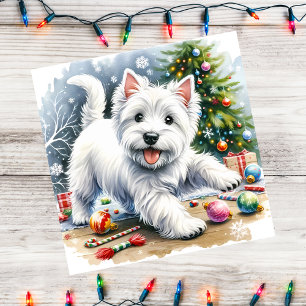 Cartão De Festividades Enfeites de Natal Westie Divertidos