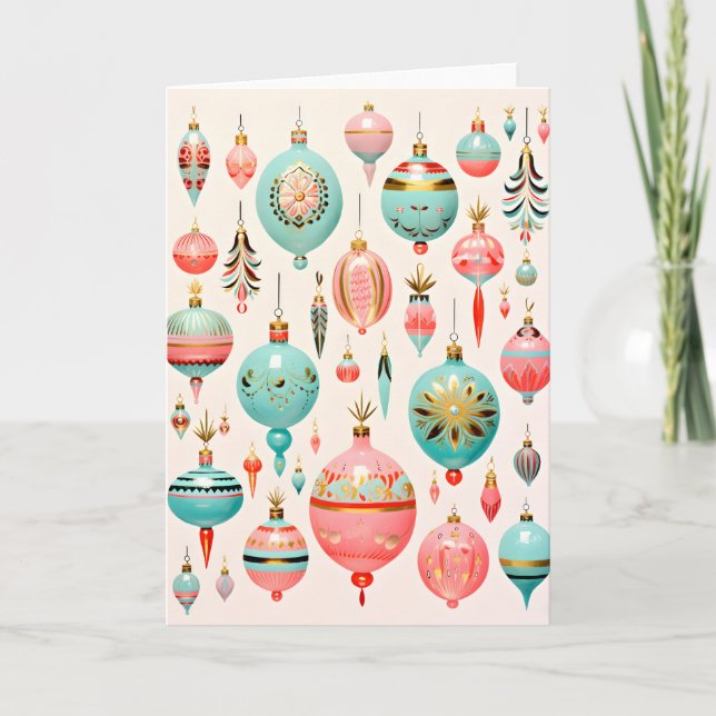 Cartão De Festividades Enfeites de Vidro Antigos de Natal (Frente)