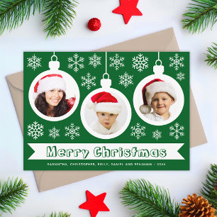 Cartão De Festividades Enfeites Feliz Natal Colagem de Fotos Verde Branco