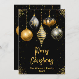 Cartão De Festividades Enfeites Preto e Dourado Feliz Natal