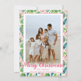 Cartão De Festividades Enfeites Rosa e Verde Preppy Foto Personalizada