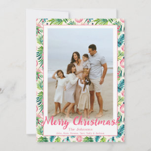 Cartão De Festividades Enfeites Rosa e Verde Preppy Foto Personalizada