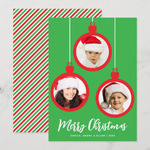 Cartão De Festividades Enfeites Vermelhos 3 Fotos Colagem Feliz Natal Ver