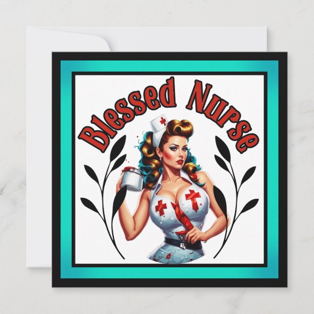 Cartão De Festividades Enfermeira Pinup abençoada (Frente)