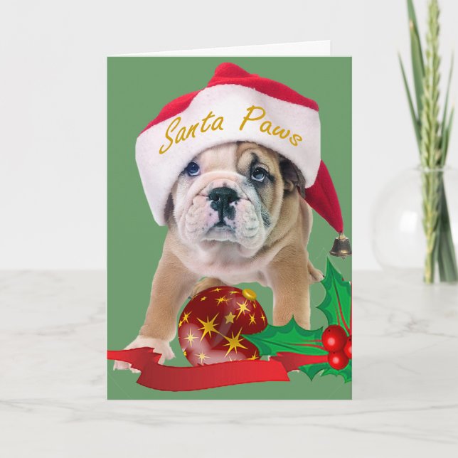 Cartão De Festividades English Bulldog Santa Paws Cards (Frente)