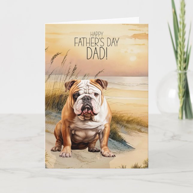 Cartão De Festividades English Bulldog Sunset Beach Father's Day (Frente)