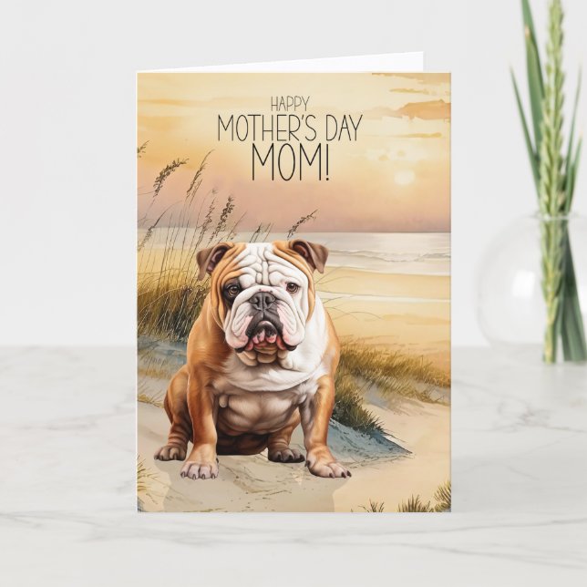 Cartão De Festividades English Bulldog Sunset Beach Mother's Day (Frente)