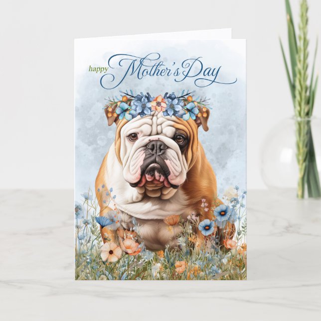 Cartão De Festividades English Bulldog Wildflowers Mother's Day (Frente)