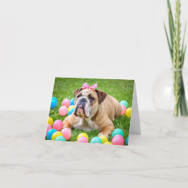 Cartão De Festividades English Bulldog with Bow with Easter Eggs