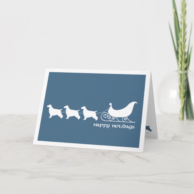Cartão De Festividades English Cockers Pulling Santa's Sleigh (Frente)