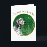 Cartão De Festividades English Setter Peace<br><div class="desc">Peace on Earth. Show your reason for the season with your English Setter in this unique dog design accented with green and gold. Goes great on an ornament,  greeting card or sticker.</div>