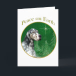 Cartão De Festividades English Setter Peace<br><div class="desc">Peace on Earth. Show your reason for the season with your English Setter in this unique dog design accented with green and gold. Goes great on an ornament,  greeting card or sticker.</div>
