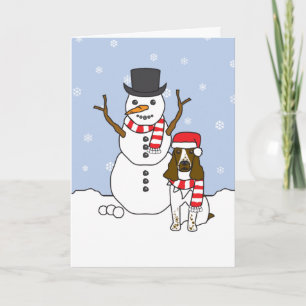 Cartão De Festividades English Springer Spaniel and Snowman