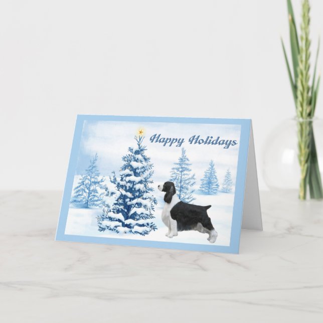 Cartão De Festividades English Springer Spaniel Christmas Card Blue Tree (Frente)