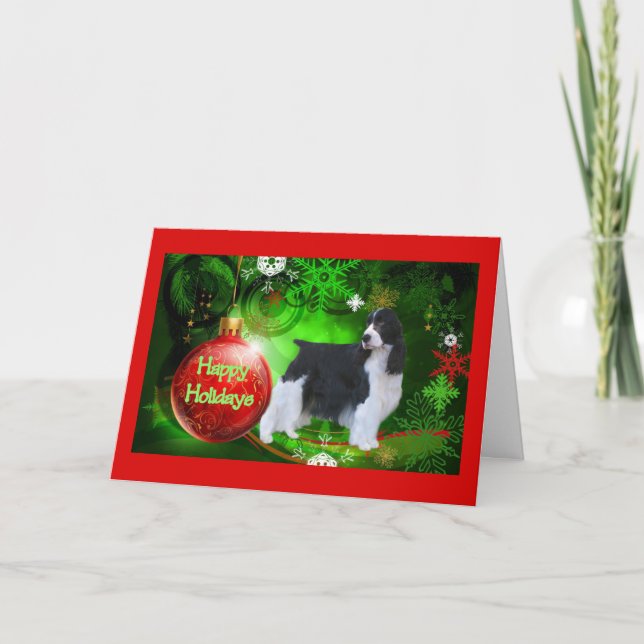 Cartão De Festividades English Springer Spaniel Christmas Card Happy Holi (Frente)