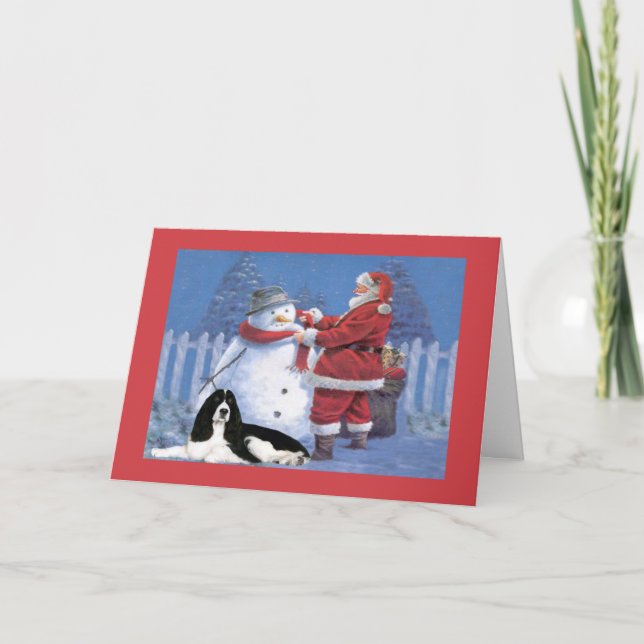 Cartão De Festividades English Springer Spaniel Christmas Card Santa and  (Frente)