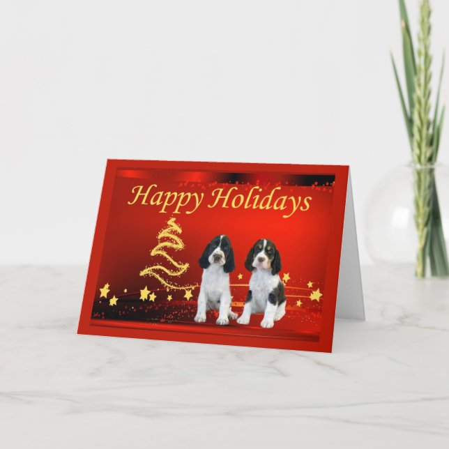 Cartão De Festividades English Springer Spaniel Christmas Card Stars (Frente)