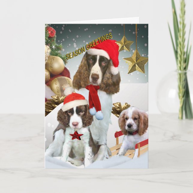 Cartão De Festividades English Springer Spaniels Bring Season Greetings (Frente)