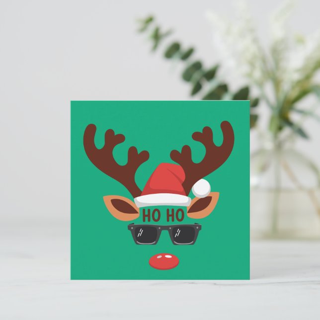 Cartão De Festividades Engraçada Reindeer Natal Família de Inverno Deer (Em pé/Frente)