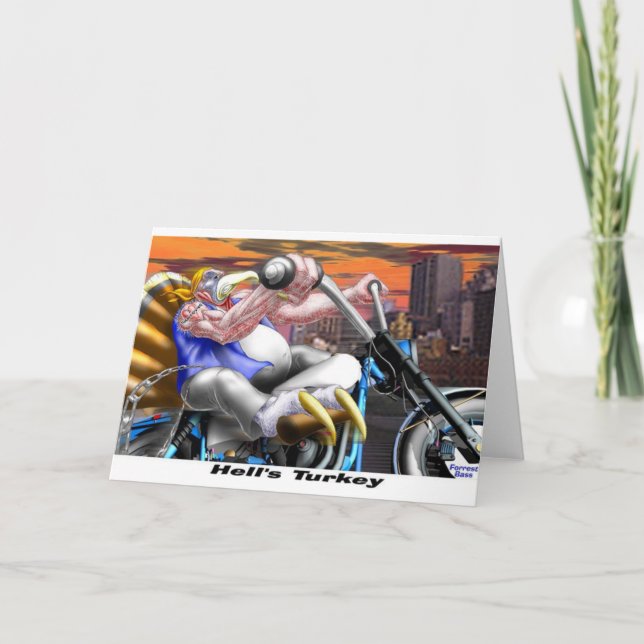 Cartão De Festividades Engraçada Turquia Ação de Graças Harley Camisetas  (Frente)