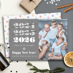 Cartão De Festividades Engraçado 3ª Vez do Ano Novo Foto da Cinza Moderna