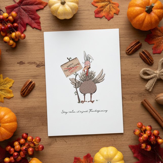 Cartão De Festividades Engraçado Ação de Graças à Turquia (Funny Turkey Thanksgiving Card. Turkey Humor for Fall Celebrations. Rustic Hand Drawn Turkey Cartoon)