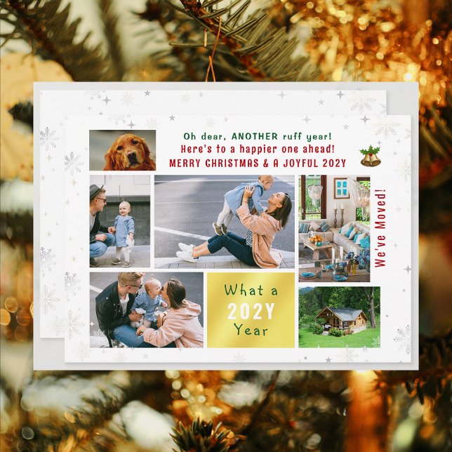 Cartão De Festividades Engraçado Cachorro Ruff Ano Que Mudamos Novas Foto (Funny Pet Dog Another Ruff Year Christmas New Year Card We've Moved 6 Photos Elegant Cute Modern)
