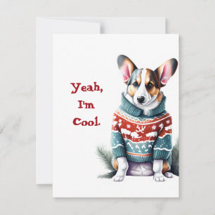 Cartão De Festividades Engraçado Cardigan Welsh Corgi no Sweater de Natal