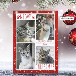 Cartão De Festividades Engraçado Cat 4 Colagem Fotográfica MEOWY CHRISTMA