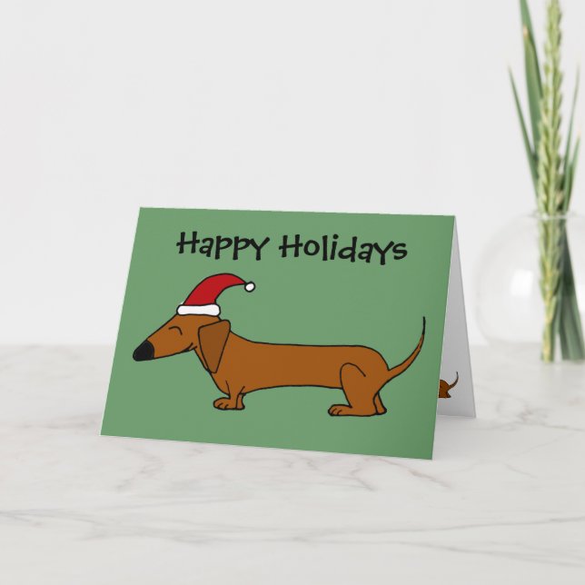 Cartão De Festividades Engraçado Dachshund no Cartoon de Natal de Santa H (Frente)