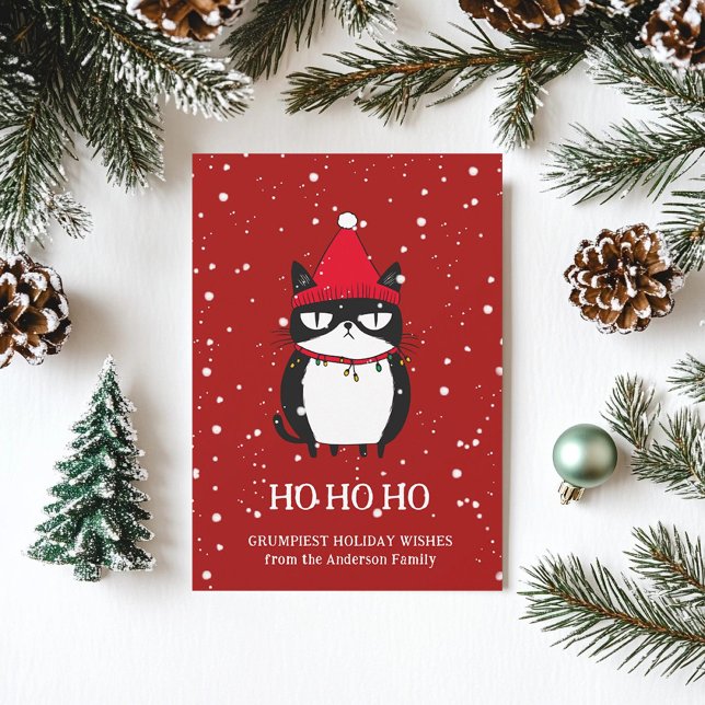 Cartão De Festividades Engraçado Gato Catmas Humor Natal (Criador carregado)