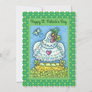 CARTÃO DE FESTIVIDADES ENGRAÇADO IRLANDÊS HEN, OVOS VERDES E SHAMROCKS 