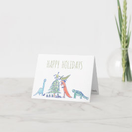 Cartão De Festividades Engraçado Mão Desenhada Dinossauro T-Rex Natal
