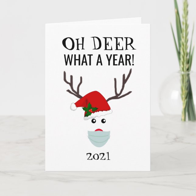 Cartão De Festividades Engraçado Natal 2021 Oh Deer Reindeer Personalizad (Frente)