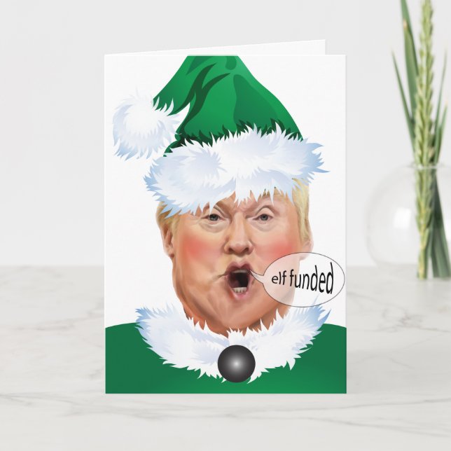 Cartão De Festividades Engraçado Natal Donald Trump Elf (Frente)