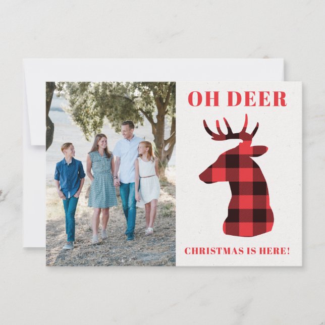 Cartão De Festividades Engraçado Oh Deer Christmas está aqui Xadrez de Bu (Frente)