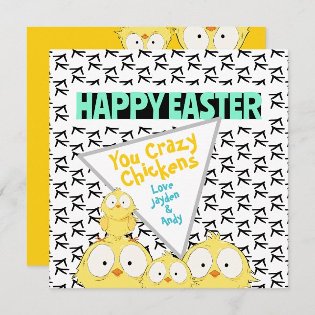 Cartão De Festividades Engraçado Quirky "Felz pascoa You Crazy Chickens"  (Frente/Verso)