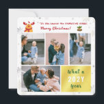Cartão De Festividades Engraçado Rudolph 4 Fotos Collage - Feliz<br><div class="desc">Cartão de Natal artístico, elegante com uma imagem fofa de Rudolph Reindeer e quatro fotos da família, os textos "Esta é a época das víblias pawsitivas" "Feliz Natal!" juntamente com dois sinos com um toque de santo, e "Que ano 202Y" num retângulo de ouro. Com um leve e moderno borrifo...</div>