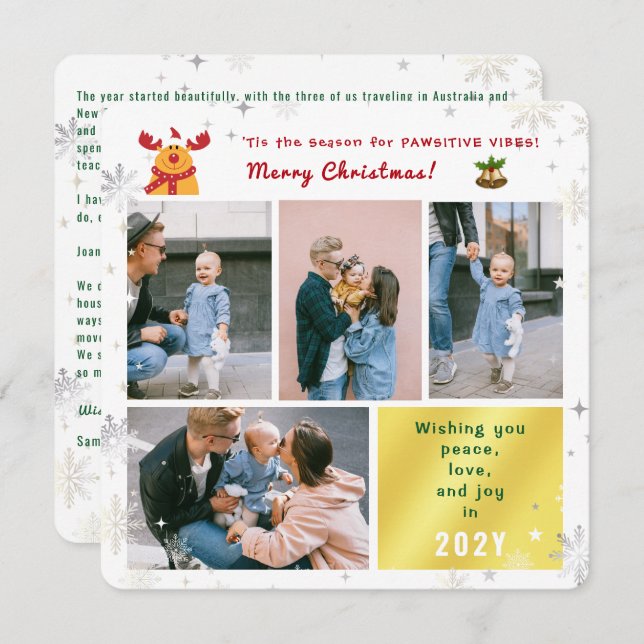 Cartão De Festividades Engraçado Rudolph Peace Love Joy Fotos de Feliz El (Frente/Verso)